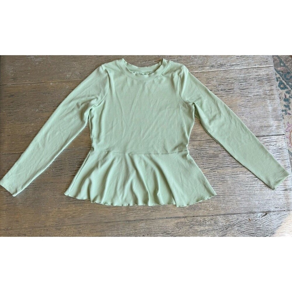 Lands’ End Women’s S 6-8 Swim Top Rash Guard Peplum Long Sleeve Mint Green NWT